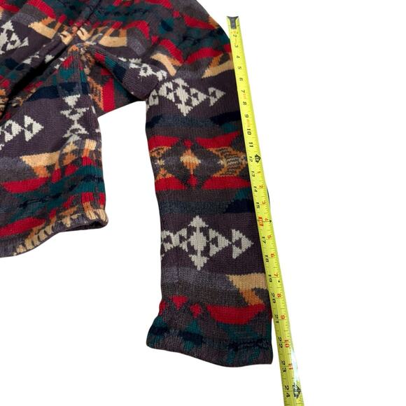 Vtg Ralph Lauren Hand Knit Aztec Southwestern Long Cardigan Concho Lambswool L - Picture 9 of 10